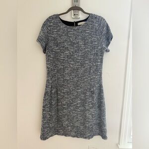 LOFT Textured Navy and White Mini Dress